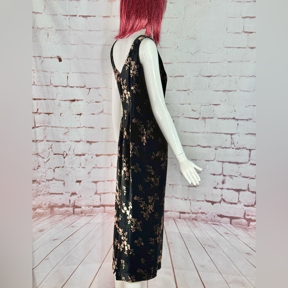 JONES NY EVENING 6P Black & Brown Velvet Design Sleeveless Sheath Midi Dress - Picture 11 of 16